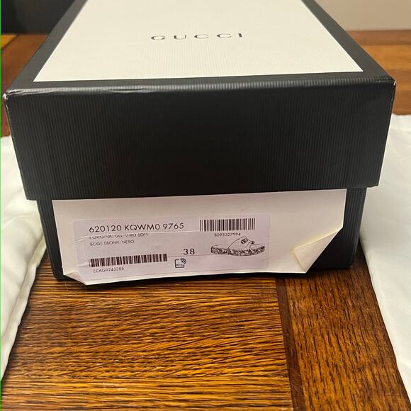 GUCCI Monogram Matelasse GG Marmont Espadrille Slide Sandals Size 38 Beige Black - Picture 16 of 16